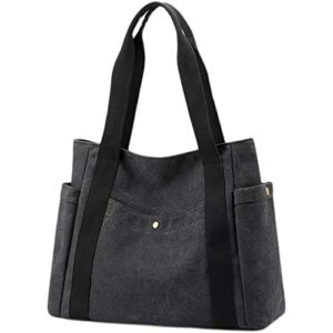 hongqi canvas travel tote handbag shoulder bags for men & women handbags canvas bag for women, multi compartment tote purse bags (black)