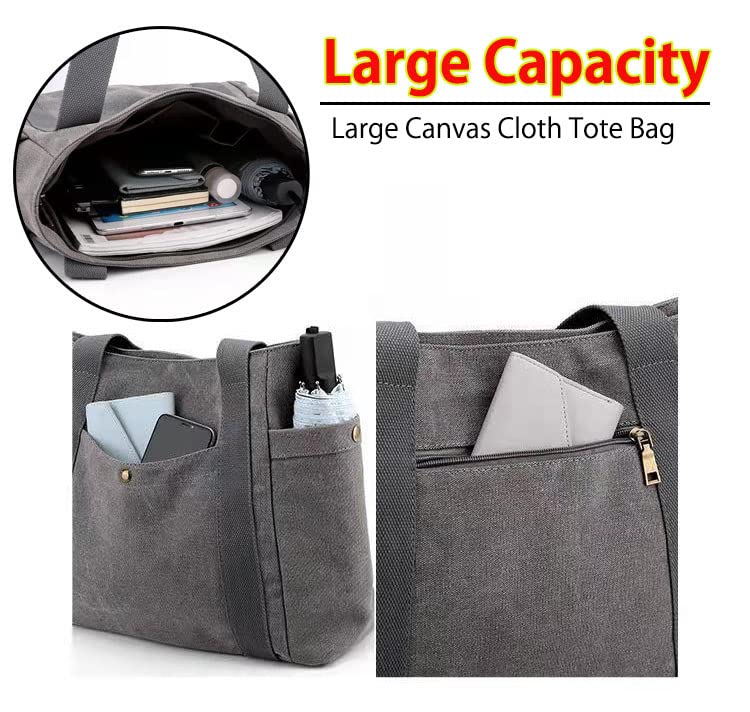 HONGQI Canvas Travel Tote Handbag Shoulder Bags For Men & Women Handbags Canvas Bag for Women, Multi Compartment Tote Purse Bags (Black)