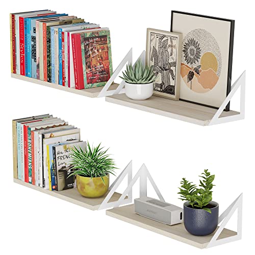 Wallniture Minori Floating Shelves for Wall Book Shelves Living Room Storage Shelves for Bathroom, Bedroom, Kitchen Natural Wood Set of 4