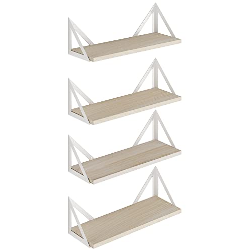 Wallniture Minori Floating Shelves for Wall Book Shelves Living Room Storage Shelves for Bathroom, Bedroom, Kitchen Natural Wood Set of 4