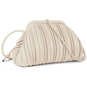 glitzall clutch purse and dumpling bag for women,designer cloud handbag and ruched bag with detachable shoulder strap,soft pu leather (beige)