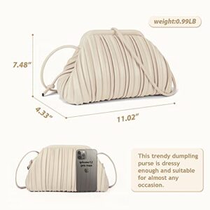 GLITZALL Clutch Purse and Dumpling Bag for Women,Designer Cloud Handbag and Ruched Bag with Detachable Shoulder Strap,Soft PU Leather (Beige)