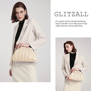 GLITZALL Clutch Purse and Dumpling Bag for Women,Designer Cloud Handbag and Ruched Bag with Detachable Shoulder Strap,Soft PU Leather (Beige)