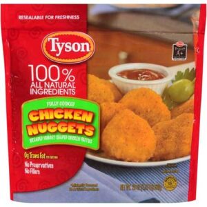 tyson fully cooked breaded nugget shaped chicken patties, 1.375 pound — 8 per case.