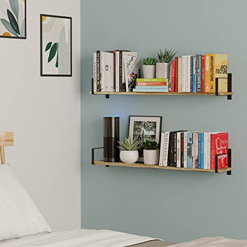 Wallniture Toledo Wood Floating Shelves for Wall Storage, Floating Bookshelf Set of 2, 36"x6" Long Wall Shelves for Living Room, Bathroom, Bedroom, Kitchen Pantry, Burnt Finish