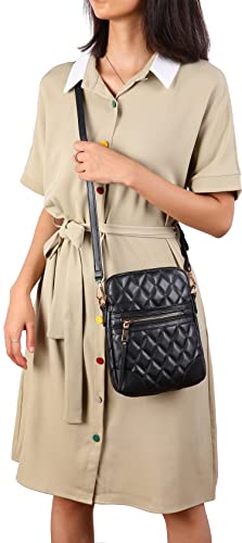 lola mae Small Quilted Crossbody Bag for Women Phone Pocket Shoulder Handbag Zipper Closure (Black)