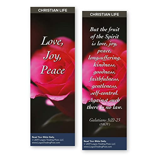 Christian Bookmark with Bible Verse, Pack of 25, Christian Life Themed, Love Joy Peace, Fruits of the Spirit, Galatians 5:22-23