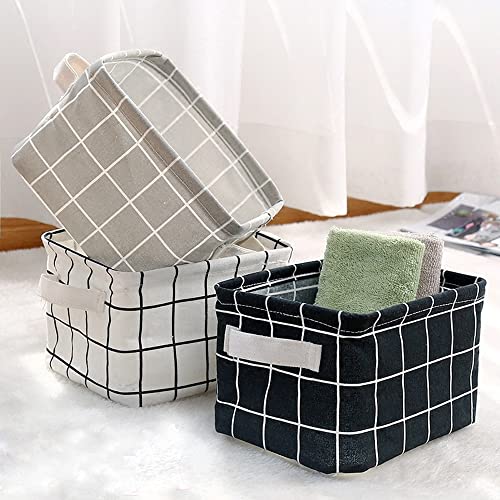 Yingliqi Foldable Fabric Storage Basket, Linen Storage Baskets for Towels, Small Storage Baskets for Shelves, Collapsible Canvas