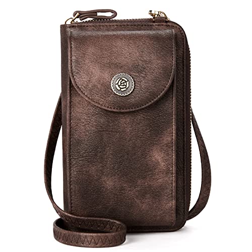 BROMEN Small Cell Phone Purse Crossbody Bags for Women Leather Wallet with Credit Card Holder