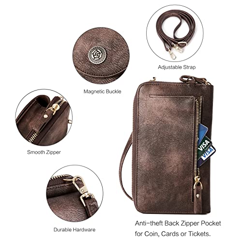 BROMEN Small Cell Phone Purse Crossbody Bags for Women Leather Wallet with Credit Card Holder