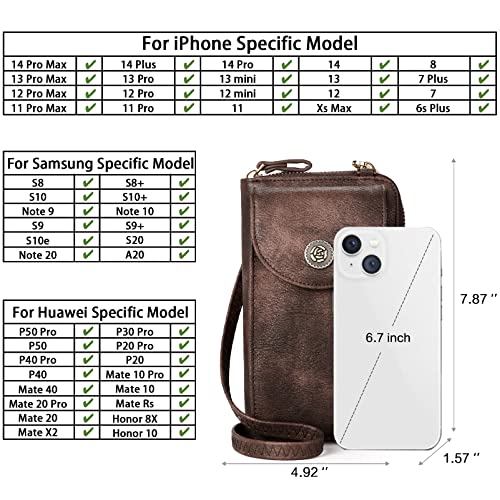 BROMEN Small Cell Phone Purse Crossbody Bags for Women Leather Wallet with Credit Card Holder