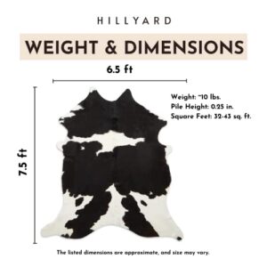 Hillyard Cowhide Rug Premium Black and White Real Handcrafted Grade A Natural Cowhide Rug - Sustainably Sourced and Lasts Longer Black and White Extra Large Cut - 7.5 x 6.5 ft