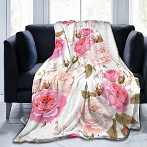 rose flower blanket throw soft fleece ultra warm plush micro flannel for bed sofa couch office home lightweight gifts women men 50″x60″
