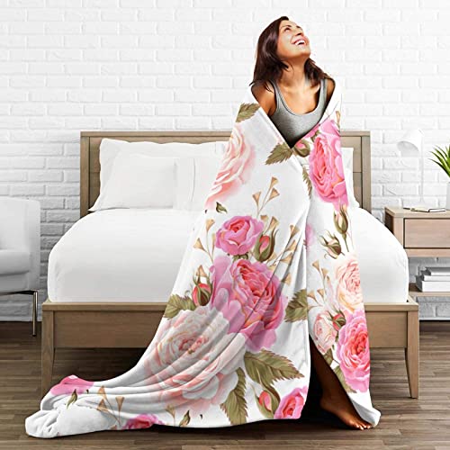 Rose Flower Blanket Throw Soft Fleece Ultra Warm Plush Micro Flannel for Bed Sofa Couch Office Home Lightweight Gifts Women Men 50"x60"