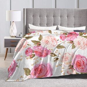 Rose Flower Blanket Throw Soft Fleece Ultra Warm Plush Micro Flannel for Bed Sofa Couch Office Home Lightweight Gifts Women Men 50"x60"