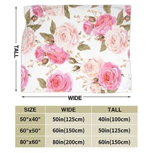 Rose Flower Blanket Throw Soft Fleece Ultra Warm Plush Micro Flannel for Bed Sofa Couch Office Home Lightweight Gifts Women Men 50"x60"