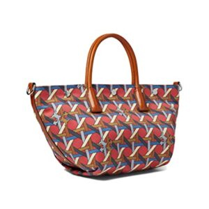 Tory Burch Canvas Basket Weave Small Tote Tory Red Basket Weave One Size