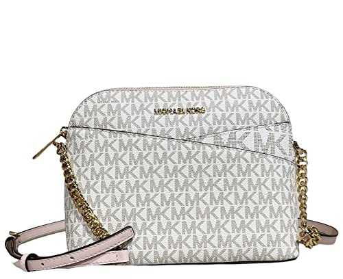 Michael Kors Jet Set Medium Dome Crossbody Vanilla Signature Powder Blush Pink