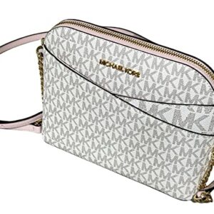 Michael Kors Jet Set Medium Dome Crossbody Vanilla Signature Powder Blush Pink