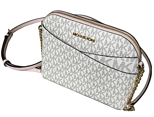 Michael Kors Jet Set Medium Dome Crossbody Vanilla Signature Powder Blush Pink