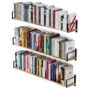 wallniture toledo floating bookshelf set of 3, wood floating shelves for wall storage, 36″x6″ long wall shelves for living room, bathroom, bedroom, kitchen pantry,burnt finish