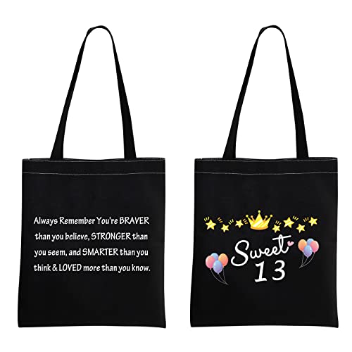 MBMSO 13th Birthday Gifts for Girls Sweet 13 Tote Bag13 Year Old Girls Gifts Sweet Thirteen Shopping Tote Bag 13 Birthday Presents