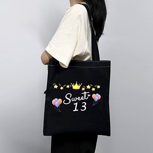 MBMSO 13th Birthday Gifts for Girls Sweet 13 Tote Bag13 Year Old Girls Gifts Sweet Thirteen Shopping Tote Bag 13 Birthday Presents