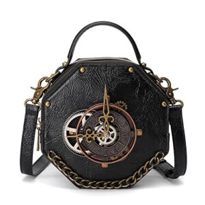 steampunk pu leather messenger bag gothic handbag retro handheld crossbody shoulder bags satchel, black