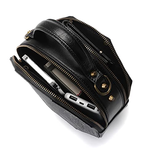 Steampunk PU Leather Messenger Bag Gothic Handbag Retro Handheld Crossbody Shoulder Bags Satchel, Black