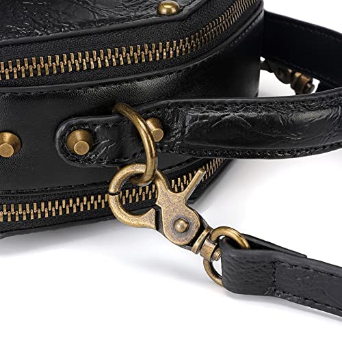 Steampunk PU Leather Messenger Bag Gothic Handbag Retro Handheld Crossbody Shoulder Bags Satchel, Black