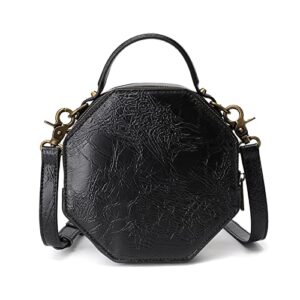 Steampunk PU Leather Messenger Bag Gothic Handbag Retro Handheld Crossbody Shoulder Bags Satchel, Black