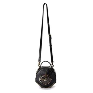 Steampunk PU Leather Messenger Bag Gothic Handbag Retro Handheld Crossbody Shoulder Bags Satchel, Black