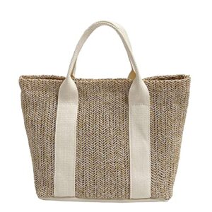mini straw tote bag natural straw woven beach bag casual shoulder bags handbag for women fashion street bags (beige, one size)