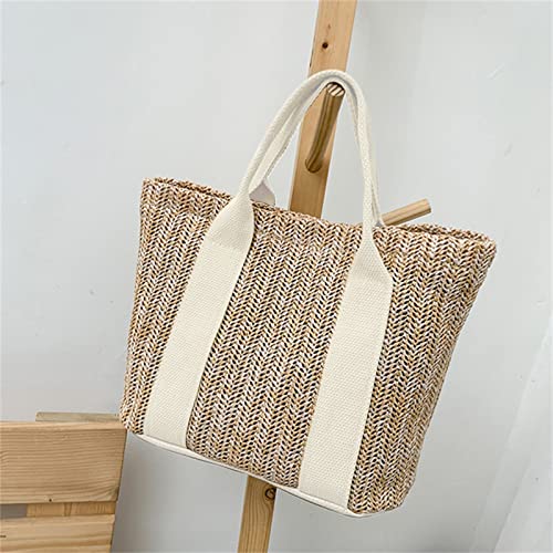 Mini Straw Tote Bag Natural Straw Woven Beach Bag Casual Shoulder Bags Handbag for Women Fashion Street Bags (Beige, One Size)