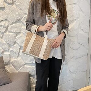 Mini Straw Tote Bag Natural Straw Woven Beach Bag Casual Shoulder Bags Handbag for Women Fashion Street Bags (Beige, One Size)