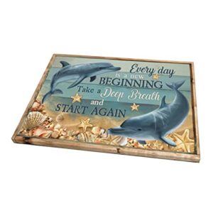 Dolphin Canvas Wall Art Inspiritional Wall Decor Every Day Is A New Beginning Nautical Ocean Painting Framed Artwork Ready To Hang for Living Room Bedroom Bathroom Home Decor 12x16 Inch