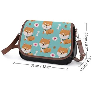 Shiba Inu Love Women's PU Leather Purses Soft Crossbody Bag Shoulder Handbags