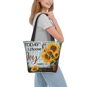 Aesthetic Tote Bag for Women, Lovely Sunflower Hummingbird Today I Choose Joy Shoulder Handbag, Inspirational Shopping Bags for Work Travel Business Beach School