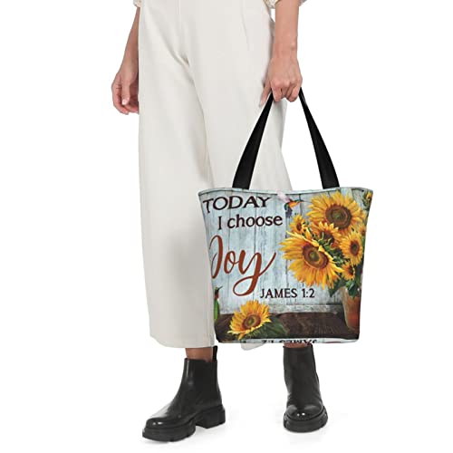 Aesthetic Tote Bag for Women, Lovely Sunflower Hummingbird Today I Choose Joy Shoulder Handbag, Inspirational Shopping Bags for Work Travel Business Beach School