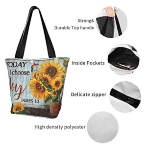 Aesthetic Tote Bag for Women, Lovely Sunflower Hummingbird Today I Choose Joy Shoulder Handbag, Inspirational Shopping Bags for Work Travel Business Beach School