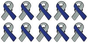 10 pc gray & blue type 1 diabetes awareness quality enamel ribbon pins with clutch clasp -10 pins – show your support for type 1 diabetes awareness
