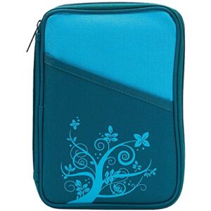 turquoise flower branch reinforced polyester bible cover case with handle, thinline