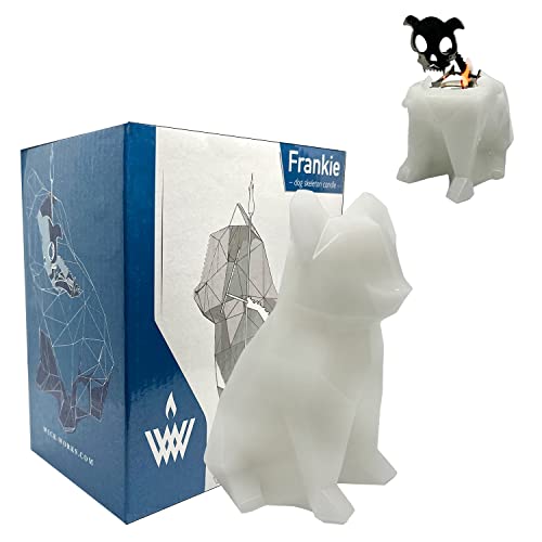 Wick Works | Frankie Small Dog Skeleton Candle | Melt to Reveal Internal Steel Frame | Burns Over 20 Hours! | Perfect for Home or Office Décor (Unscented, White)