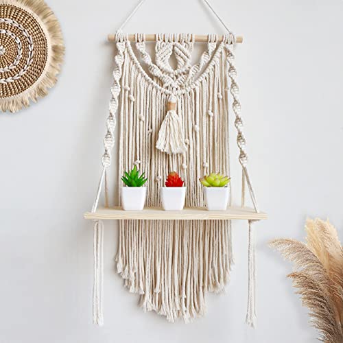 Latysun Macrame Wall Haing Shelves,Macrame Shelves Boho Shelves,Macrame Wall Decor Wall Hanging Plant Hanger,Boho Wall Decor for Bedroom,Bathroom,Living Room (A)