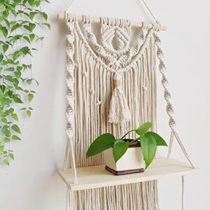 Latysun Macrame Wall Haing Shelves,Macrame Shelves Boho Shelves,Macrame Wall Decor Wall Hanging Plant Hanger,Boho Wall Decor for Bedroom,Bathroom,Living Room (A)