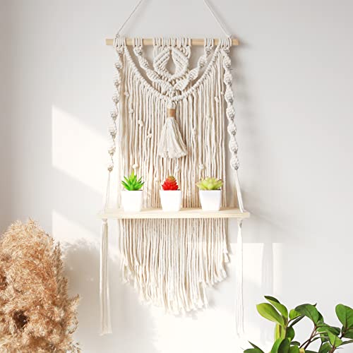 Latysun Macrame Wall Haing Shelves,Macrame Shelves Boho Shelves,Macrame Wall Decor Wall Hanging Plant Hanger,Boho Wall Decor for Bedroom,Bathroom,Living Room (A)