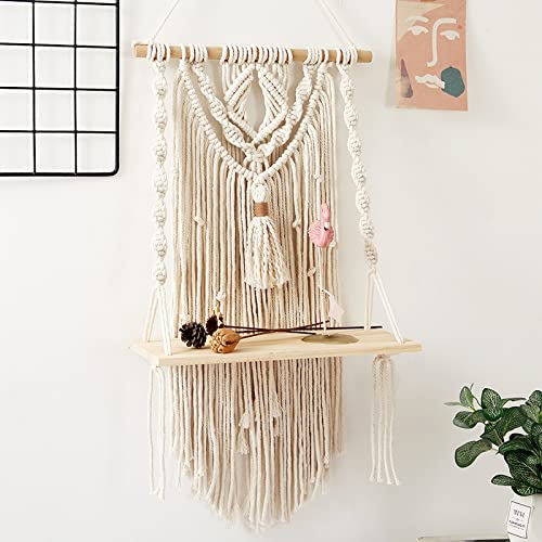 Latysun Macrame Wall Haing Shelves,Macrame Shelves Boho Shelves,Macrame Wall Decor Wall Hanging Plant Hanger,Boho Wall Decor for Bedroom,Bathroom,Living Room (A)