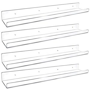 febwind 4 pack 24-inch long clear acrylic floating shelves wall ledge invisible wall mounted floating bookshelf u shape wall shelf for book display makeup product spice organizer