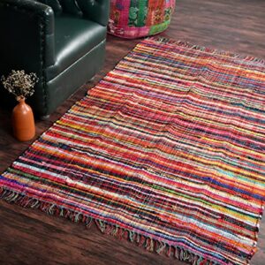 homemonde 4×6 area rug 100% recycled handmade chindi rag carpet colorful boho rugs for living room, bedroom, kitchen