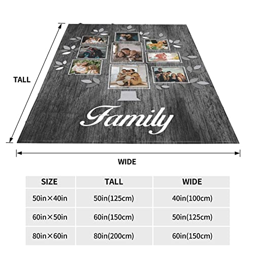 Custom Personalized Family Tree Blanket with Photos Collage Text, Customized Picture Throw Blankets for Adults Mom Dad Birthday(9 Photos,50"x60")